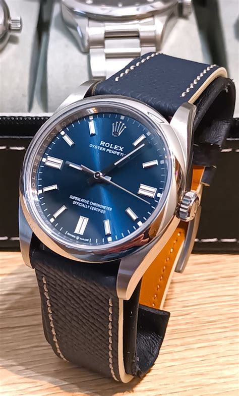 rolex oyster perpetual blue strap|leather strap for rolex oyster perpetual.